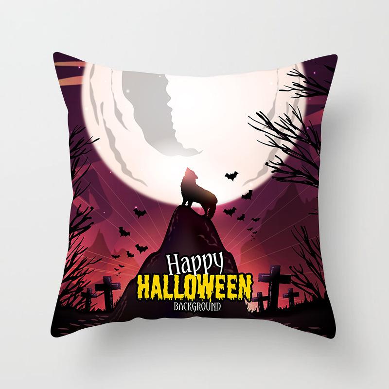 Halloween Pillow with Graffiti Letters Printed Peach Skin Home Cushion Cover Sofa Living Room Cushion Cover