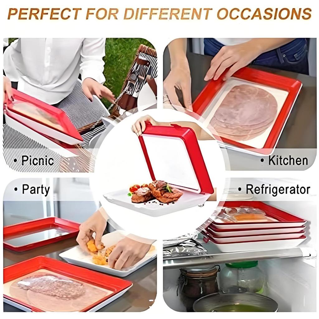 Preservation Tray with Lids Reusable Stackable Vacuum Sealing Food Storage Fresh-Keeping Container for Refrigerator Kitchen Tool