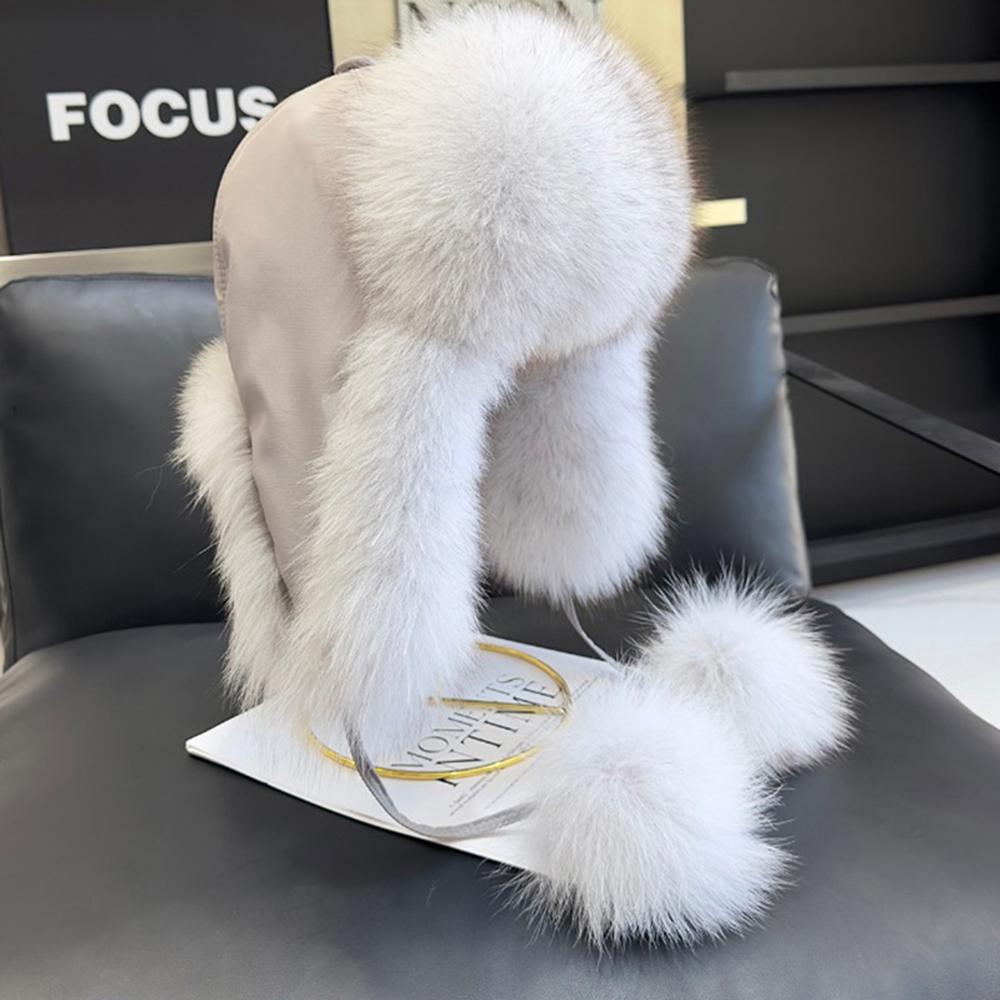 Fox Fur Hats Women's Ushanka Aviator Trapper Snow Skiing Hat Caps Earflap Winter Raccoon Fur Bomber Hat