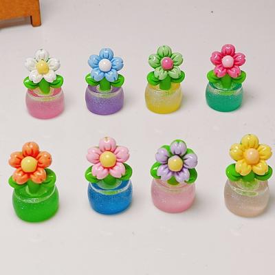 Yousheng 2 Pcs Mini Resin Artificial Flower Figurine Tiny Glow In The Dark Potted Flower for Dollhouse Miniature Landscape Home Office
