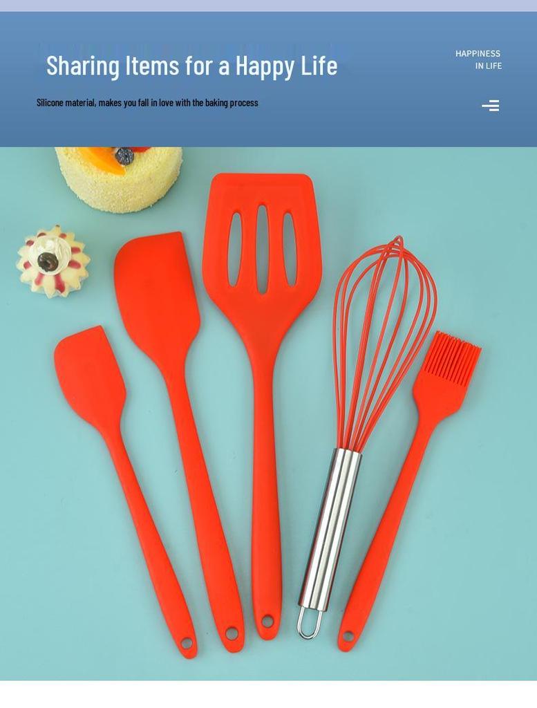 Silicone 5-Piece Baking Set: Spatula, Oil Brush, Whisk, High-Temperature Resistant Tools