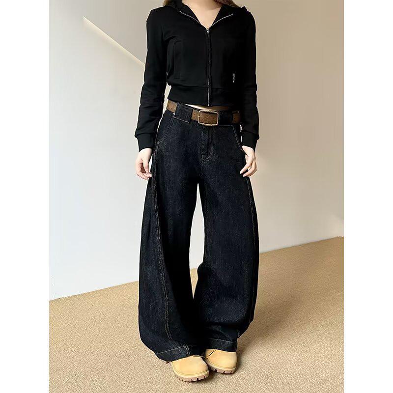 

2025 Early Autumn Women s Plus Size Curved, Narrow, and Wide Leg Slimming Jeans S чорний
