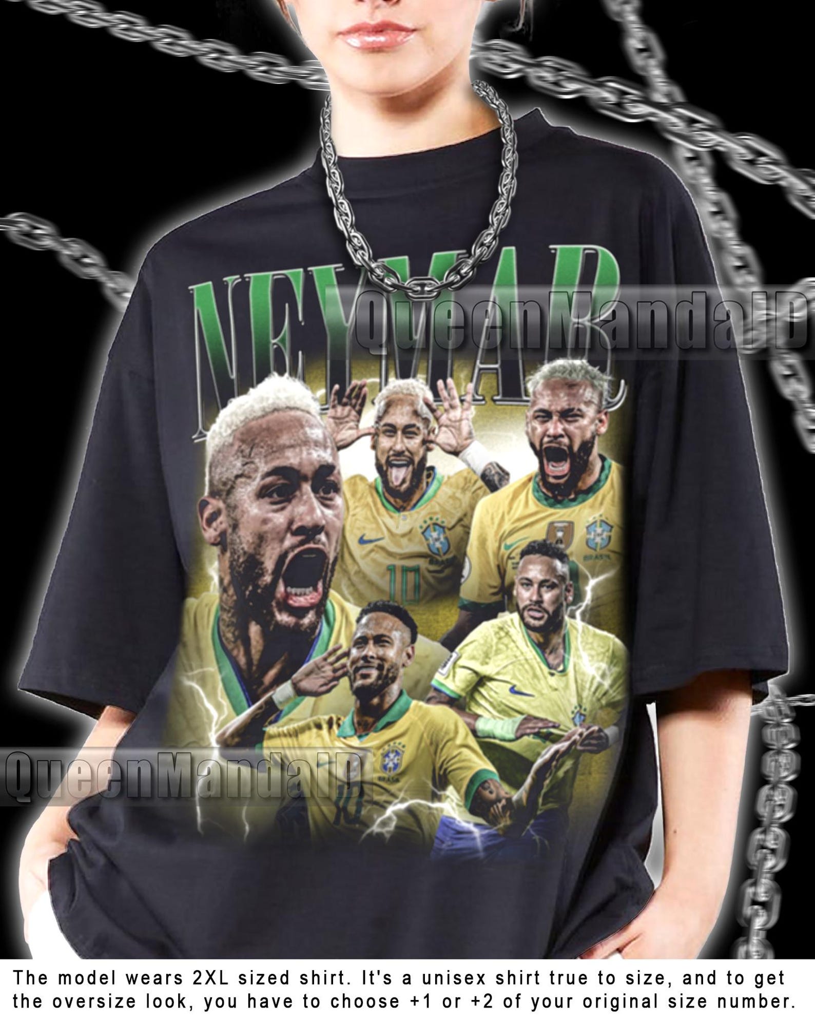 Neymar 90s Retro Soccer Fan T-Shirt, Unisex Bootleg Style World Cup Tee KUS83 XL