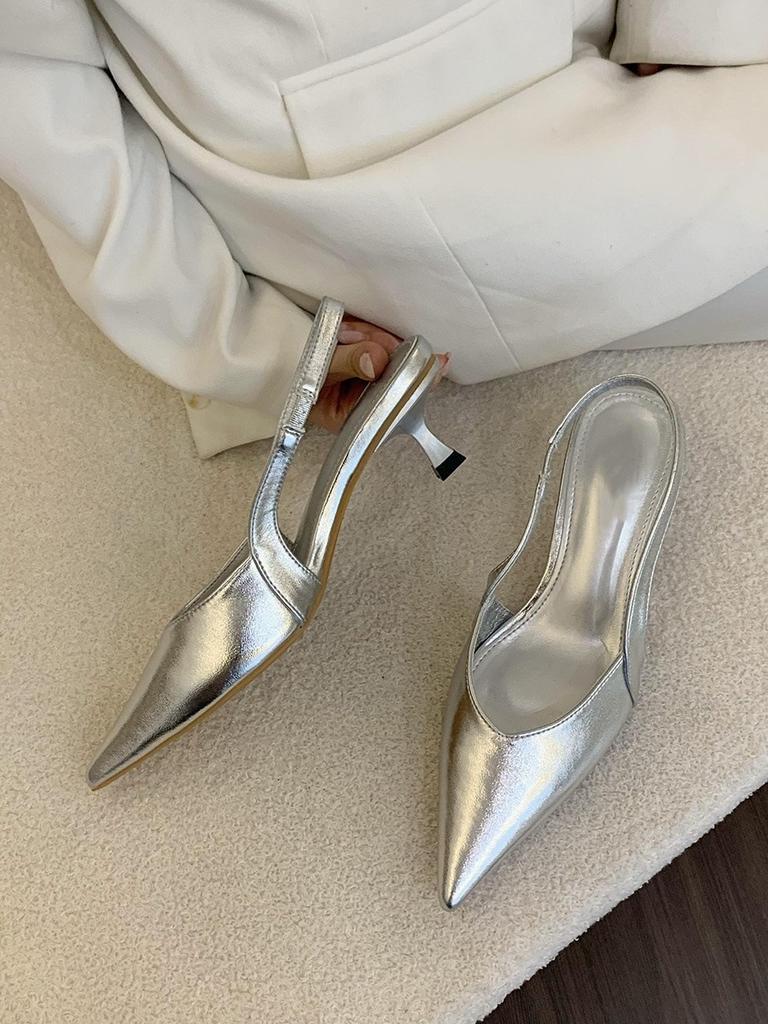 Niche high heels silver bag head sandals women's shoes spring temperament socialite style thin heels empty single shoes