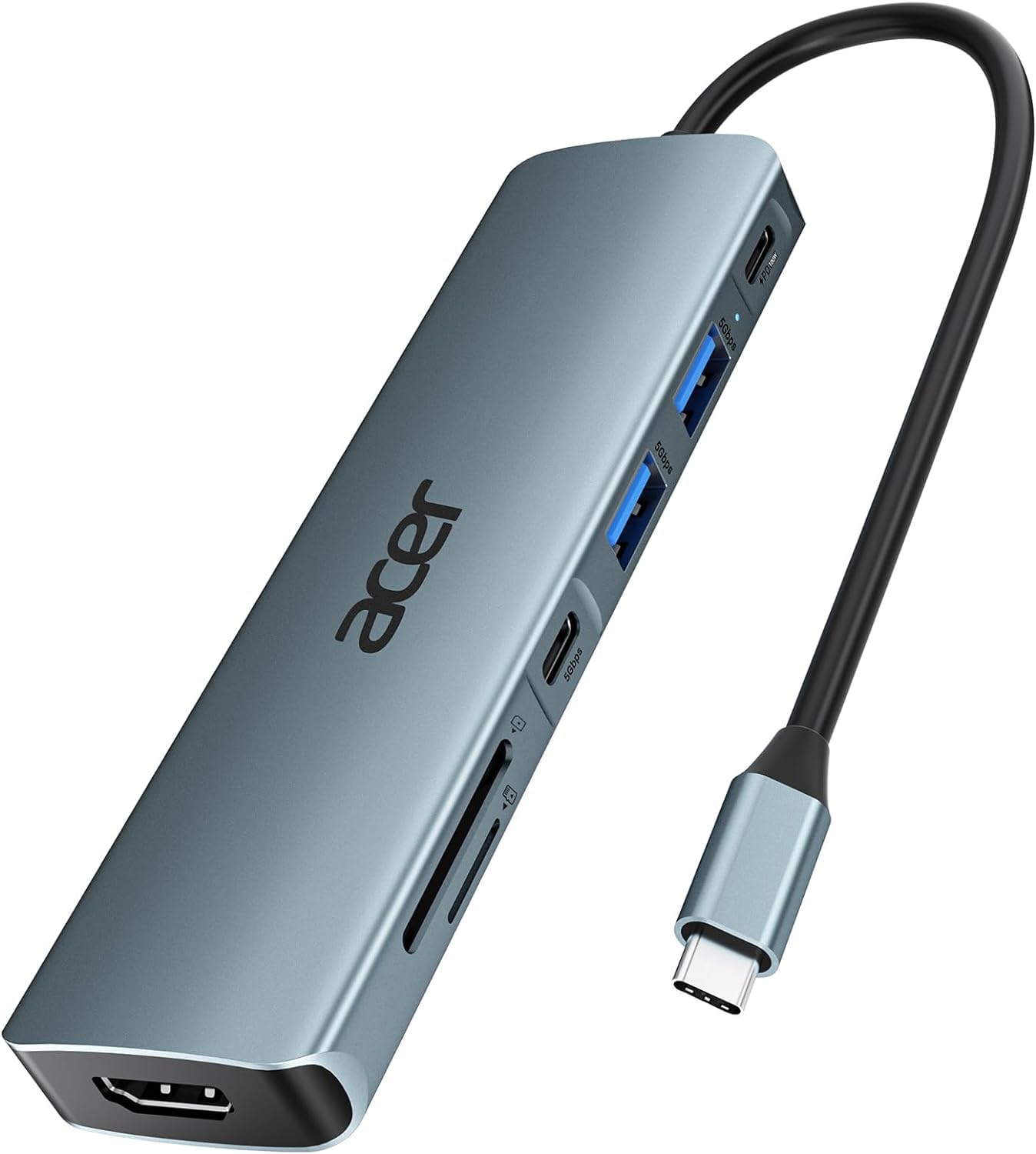 

Acer USB C Hub 4K USB Hub PD100W Fast 5Gbps Data 2 Card Hub Compatible with MacBook iPhone Surface and Chromebook (7-in-1, HDMI) Type-C Charging,