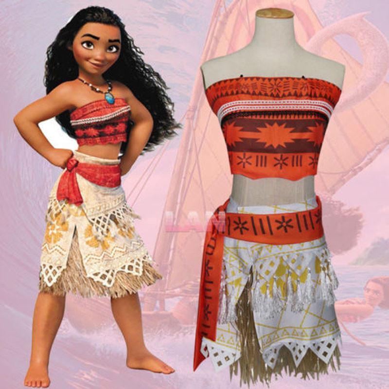 Delightful Girls Kids Moana Princess Costume Fancy Dress Set With Elegant Necklace Accessory