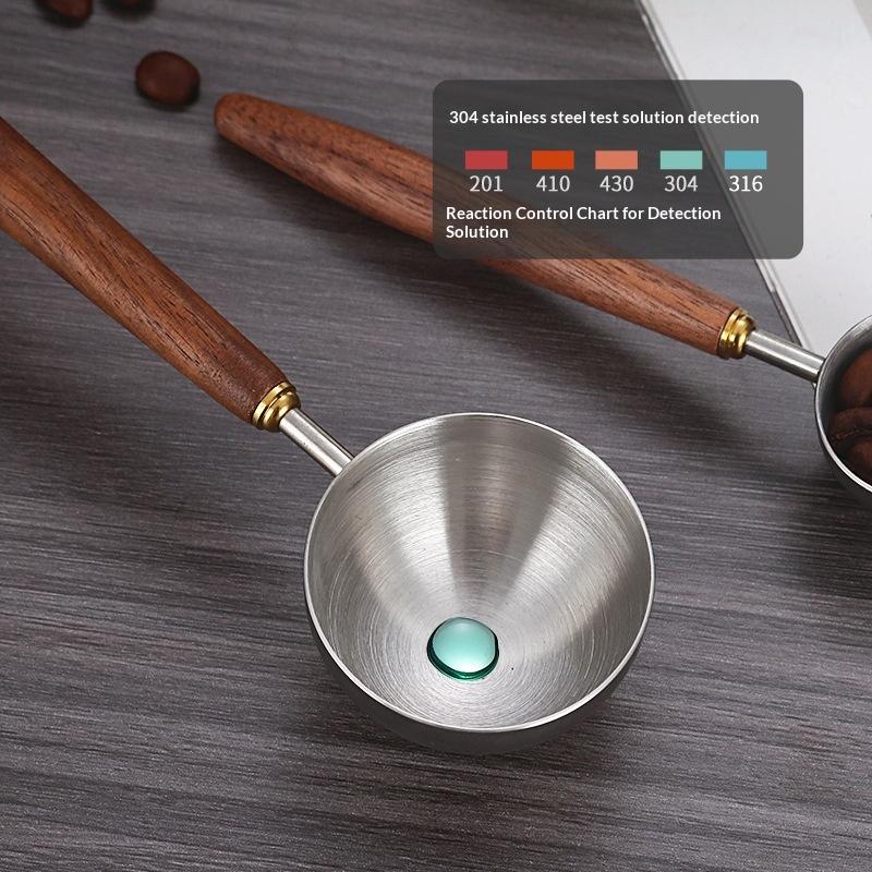 Wooden Handle Stainless Steel Coffee Scoop Tablespoon Measuring Spoon Walnut Wood Long Handle Coffee Spoons For Bar Kitchen