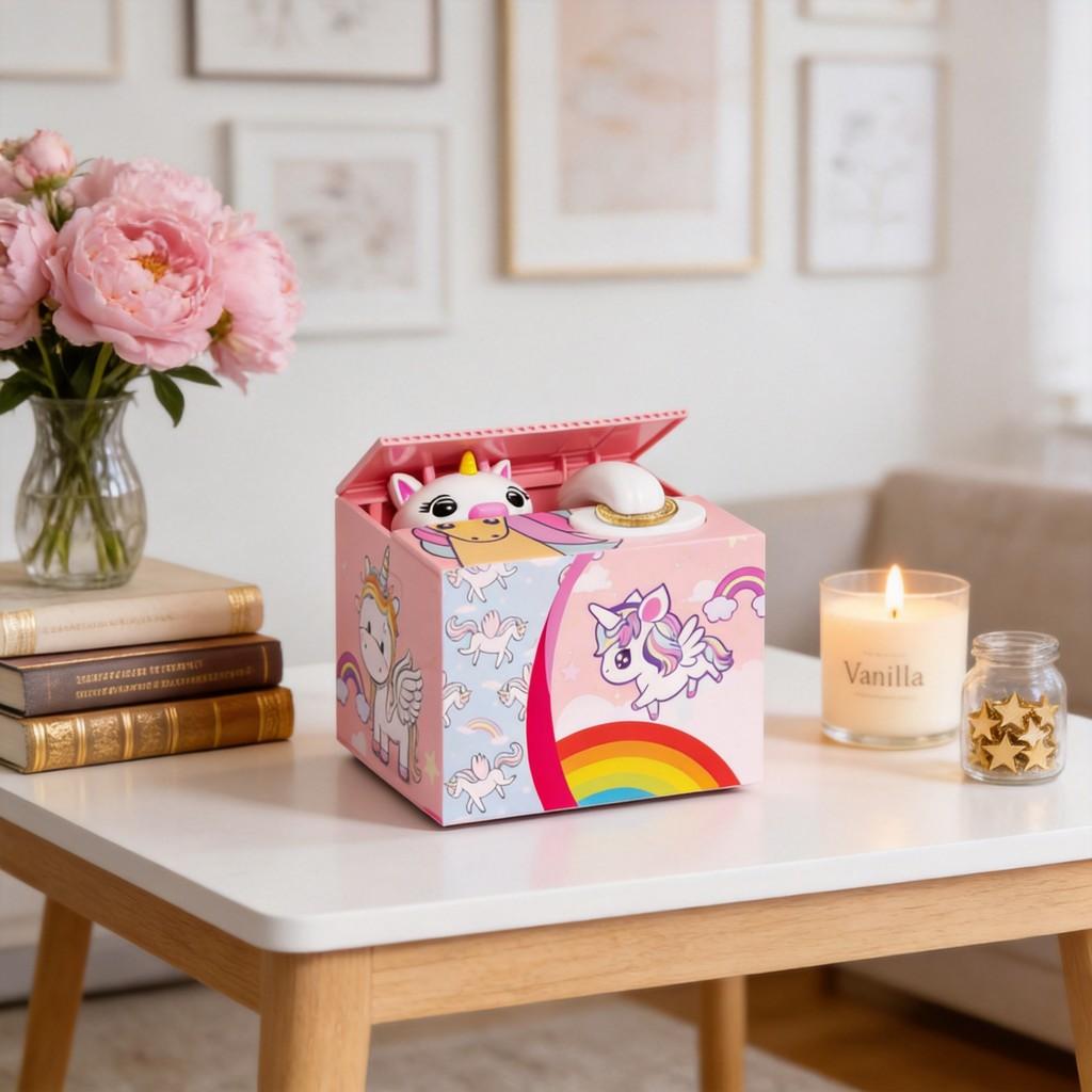 Einhorn-Sparschwein mit handgefertigtem Harz-Cartoon-Design für Kinder und als Geschenk