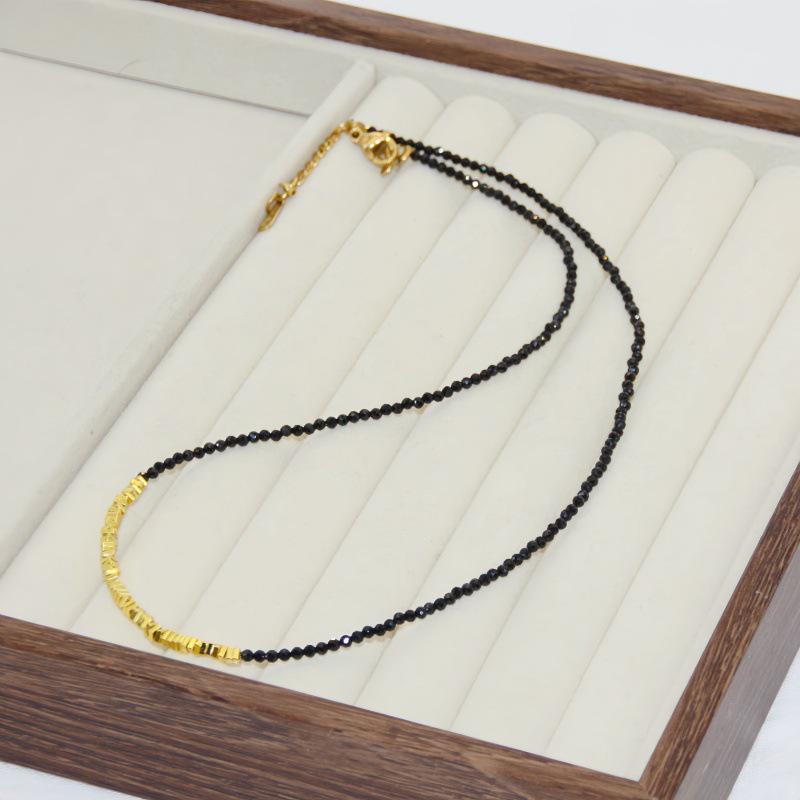 

Exquisite Black Spinel & Freshwater Pearl Necklace Set for Women - 2025 Natural Stone Clavicle Chain, Luxurious National Style