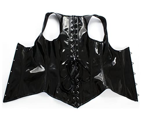 DOKiDOKi Enamel-Style Chest-Baring Corset (Black) Lace-Up Top Cosplay Costume for SM, Dominatrix, Bondage, Punk, Rock, and Sexy