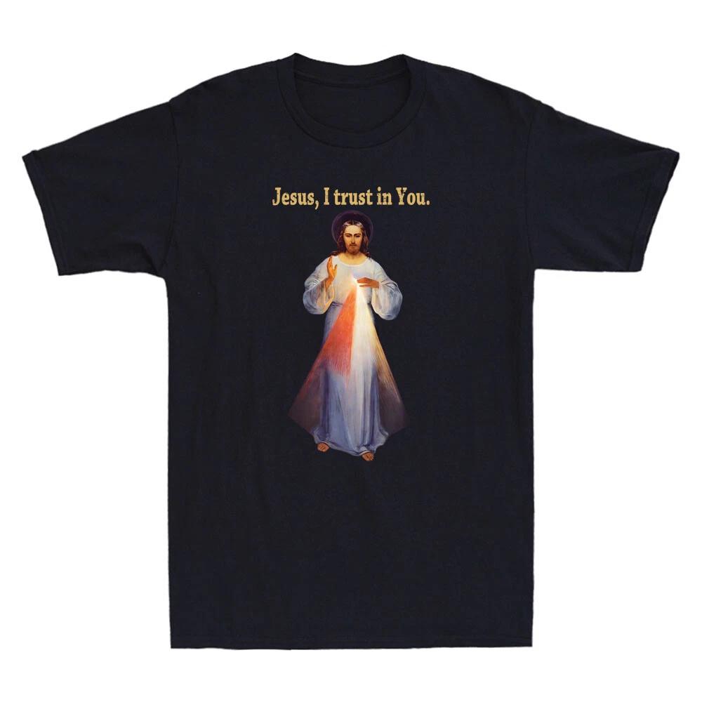 Jesus I trust in You Divine Mercy Funny Jesus Meme Christian Retro Men s T-Shirt XXL