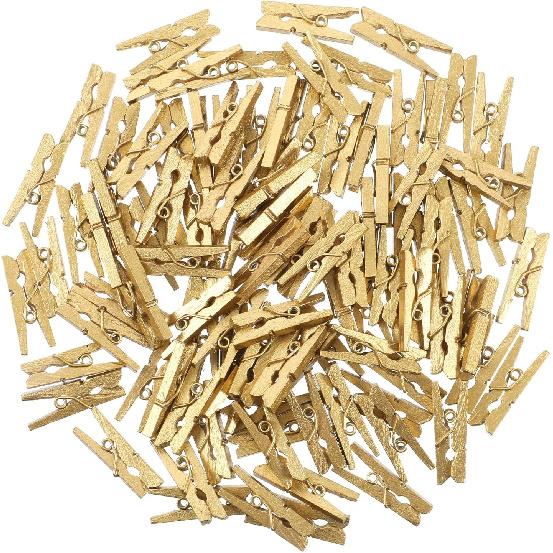 100PCS Mini Wooden Clothesp for Photos 1In Gold Mini Clothes P for Crafts Natural Texture Clips Small Clothes Pin Tiny Decorative Clothesp for Baby
