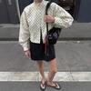 European & American Women's Polka Dot Print Stand Collar Long Sleeve Workwear Jacket