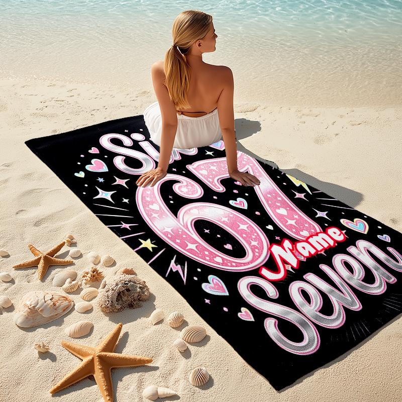 1PC Custom Name "Sixty-Seven Celebration" Beach Towel Highly Absorbent And Sand-Resistant Towel for Swimming, Pool, Yoga, And Travel Lightweight