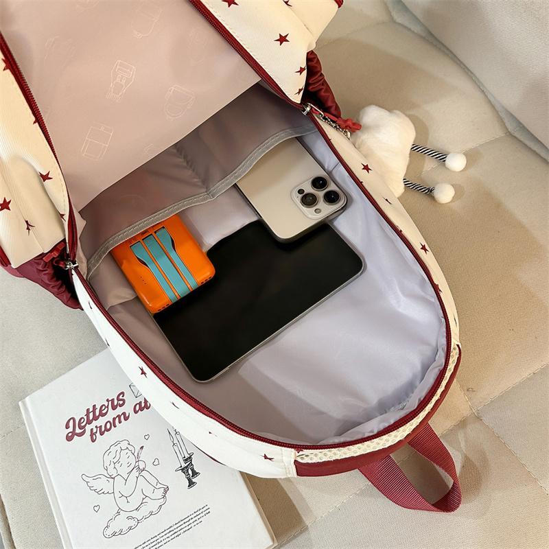 Star Print Women's Backpack Color Block Student Schoolbag Travel Backpack