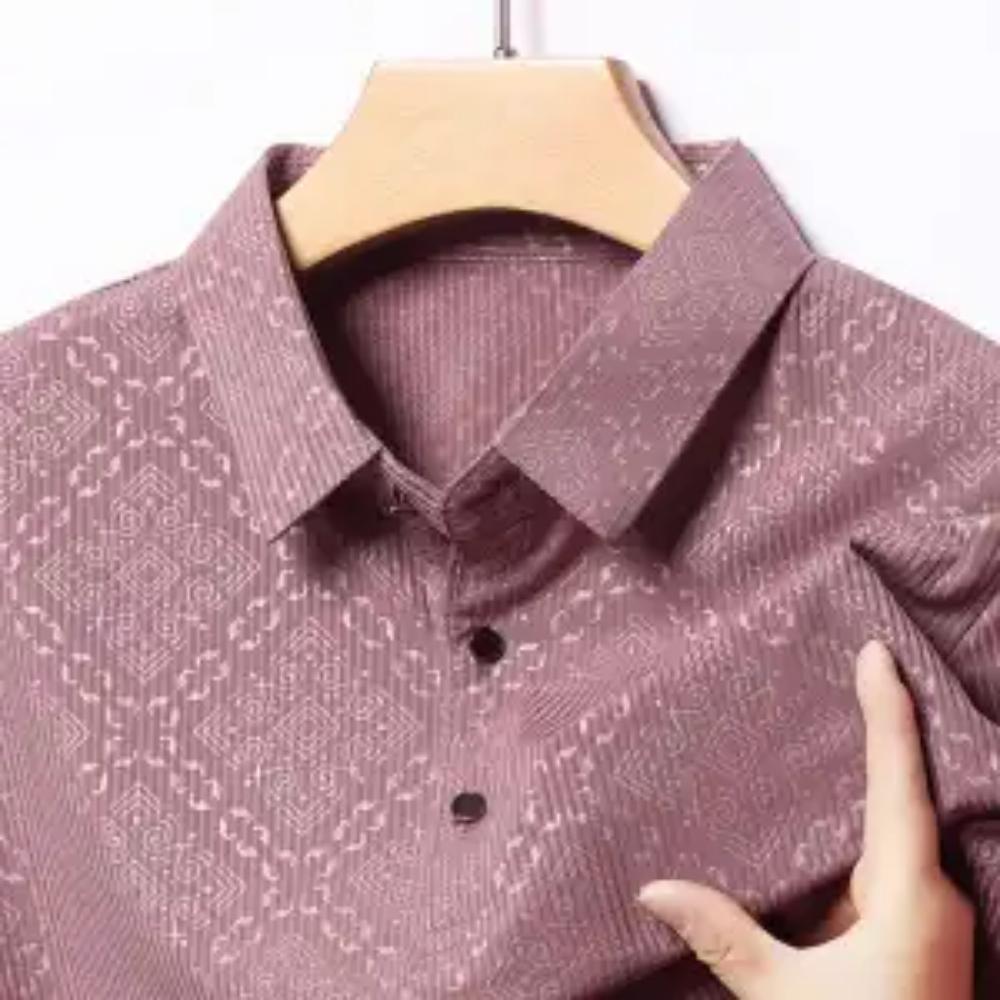 Kortärmad pikétröja med slag för medelålders och äldre sommar tunn avslappnad herr lös halvärmad pikétröja stor storlek