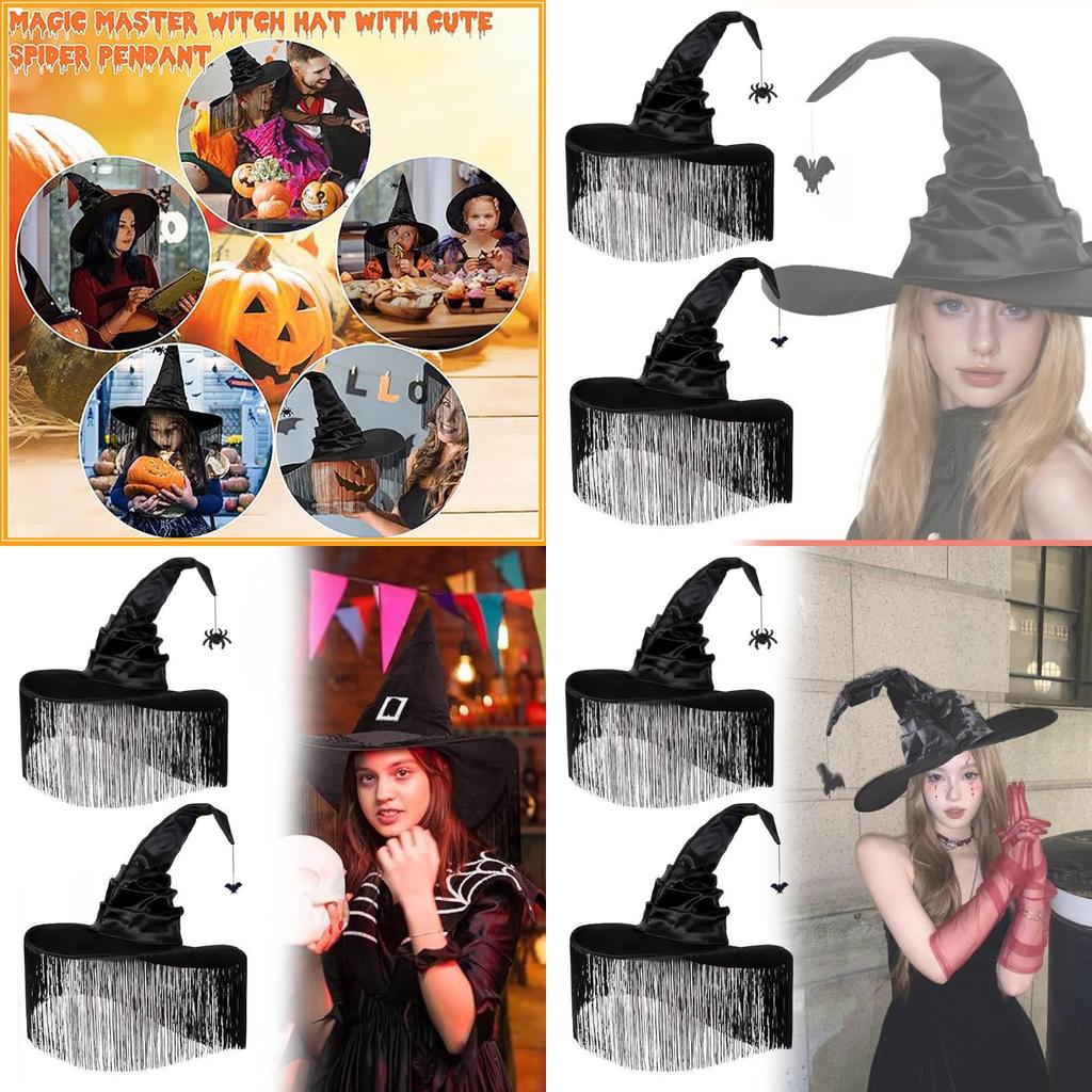 Enchanting Black Ruffled Fringe Hat For Halloween Party Witch Costume Accessory