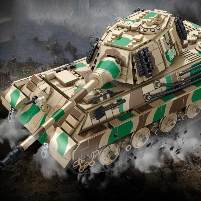 Military Model With figures World War II King Tiger Heavy Main Battle Tank Model Building Blocks Brick Puzzle Toys Gift 1974PCS