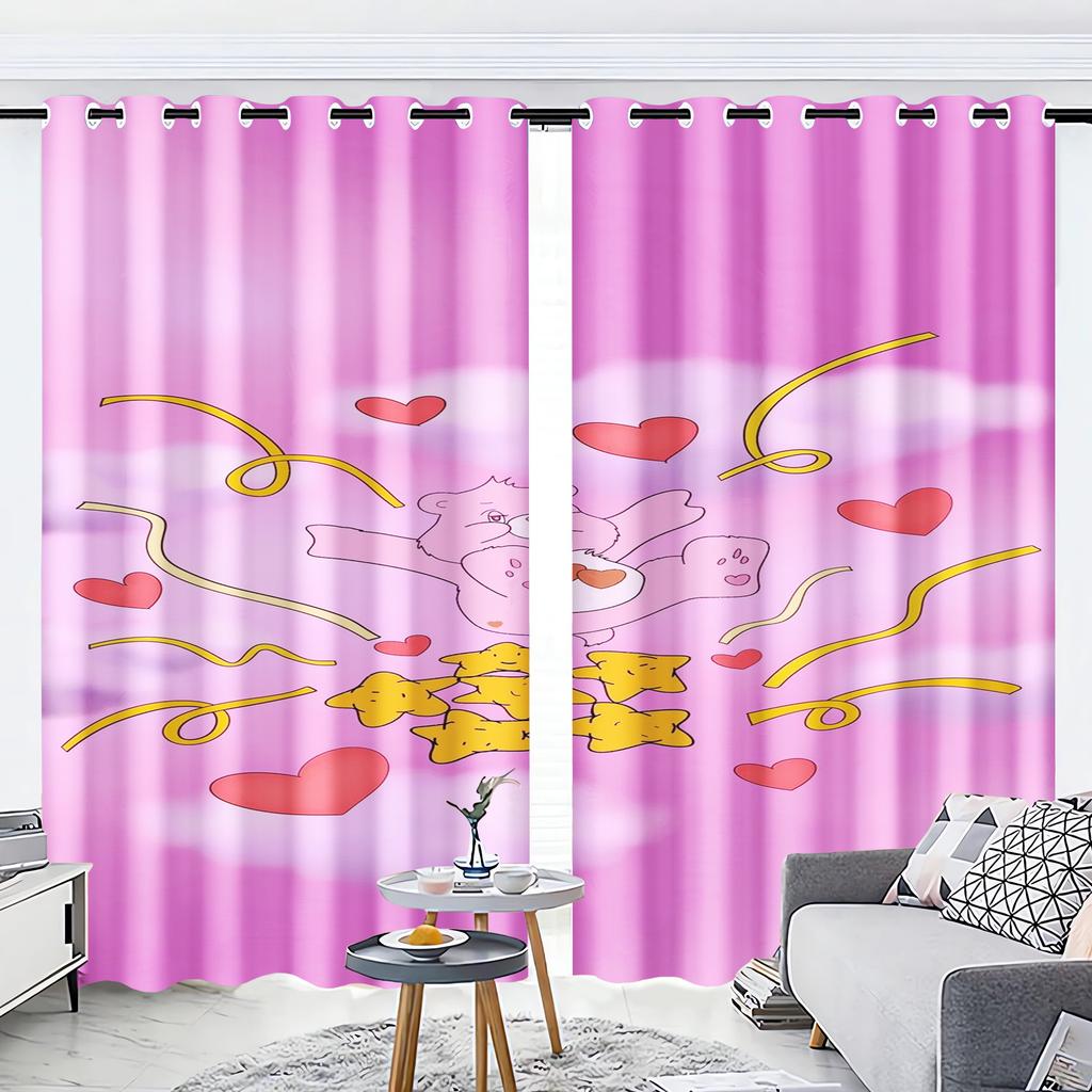 Regenbogenbär Cartoon Vorhang Fensterdekoration Care Bears Polyester Verdunkelungsvorhänge Schlafzimmer Wohnzimmer Haus Tabletts Sets Perfekt für Bereich