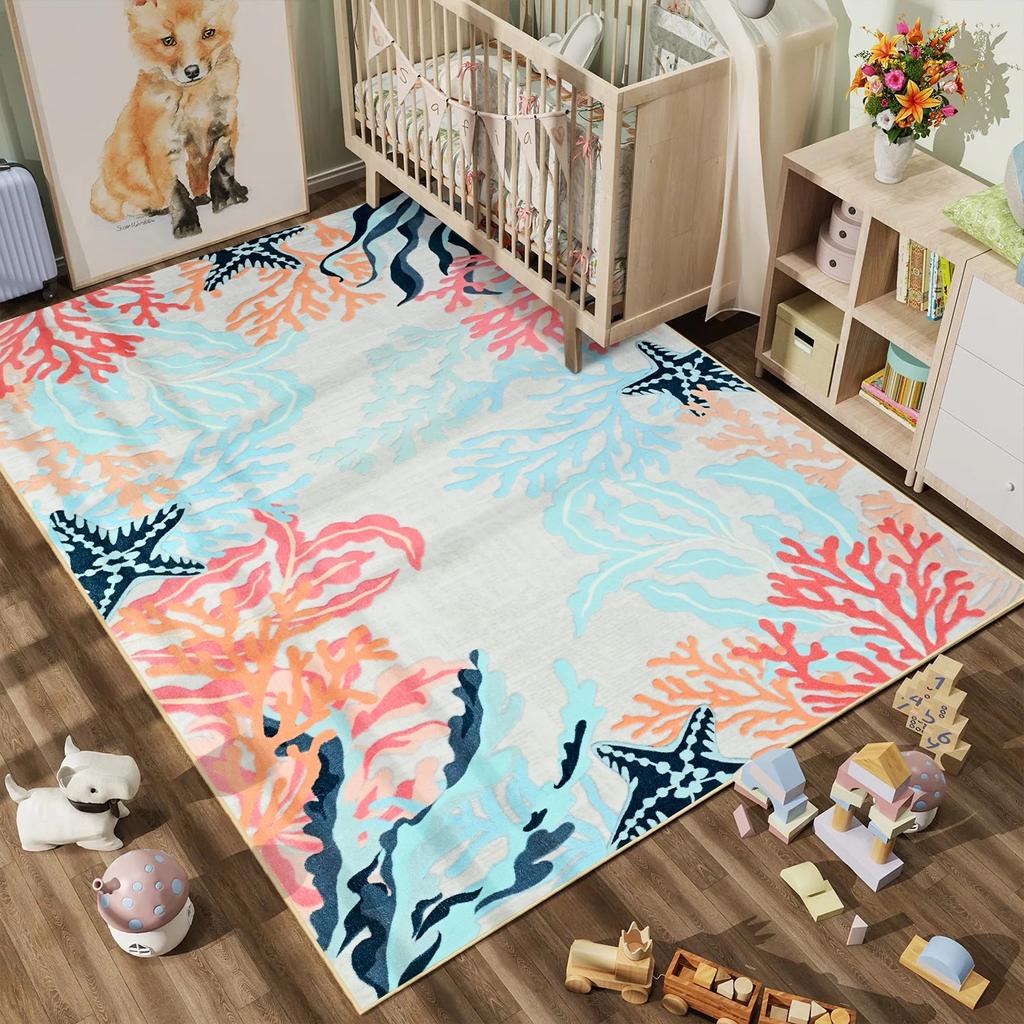 NOAHAS Vintage Floral Rug for Living Room Bedroom, Soft Washable Area Rug with Non Slip, Low Pile Stain Resistance Carpet