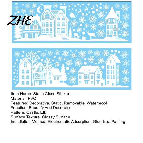 Reusable Glass Clings for Winter 2Pcs Christmas Town Static Sticker, Window Decal with Snowflake PVC Scene Decorations Pattern, Decorative Holiday