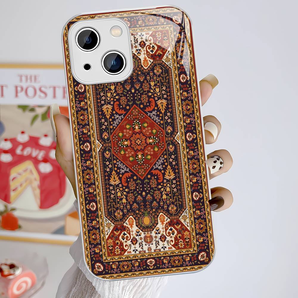 Persian Carpet Floral Pattern Tempered Glass For Iphone 14 13 12 11 Pro Mini XS MAX 14Plus X XS XR Fundas