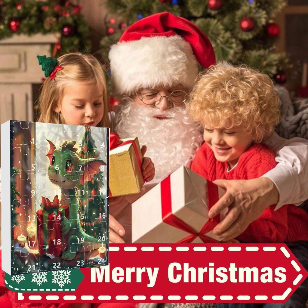 2D Advent Calendar Box, Christmas Countdown Calendar (with Dragon Decorative Toy), 24-Day Christmas Advent Calendar, Christmas Tree Decoration