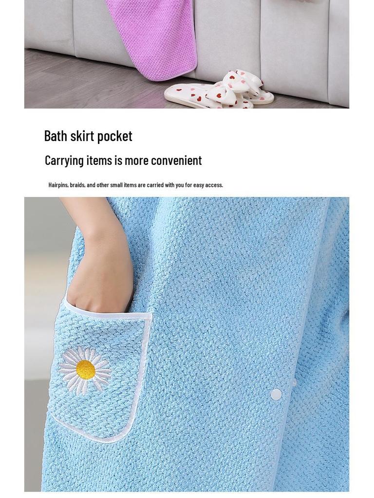 Coral Fleece Wearable Bath Towel: Thick, Soft, Absorbent Bathrobe for Women