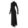 Elegant Slim Fit Long Sleeve Sexy Backless Dress Women Summer Slit Casual High Waist Black Long Dresses Women Fashion Stand Collar Party Dress 26443
