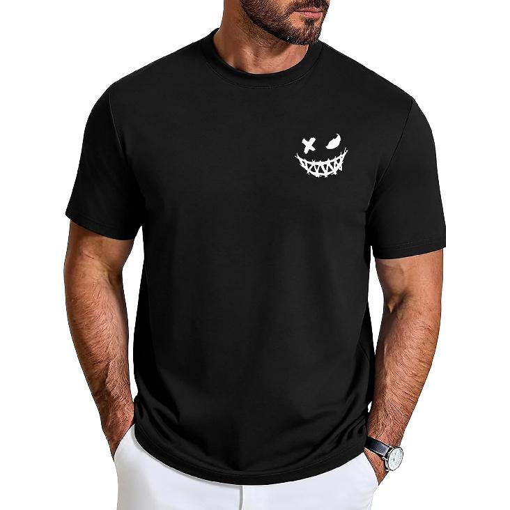 Aiyino Mens Graphic Tee Minimal Smile Streetwear