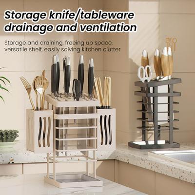Kitchen Tabletop Storage Rack Knife Holder Large Capacity Multipurpose Waterproof Hollow Storage Rack Kitchen Utensil Organizer