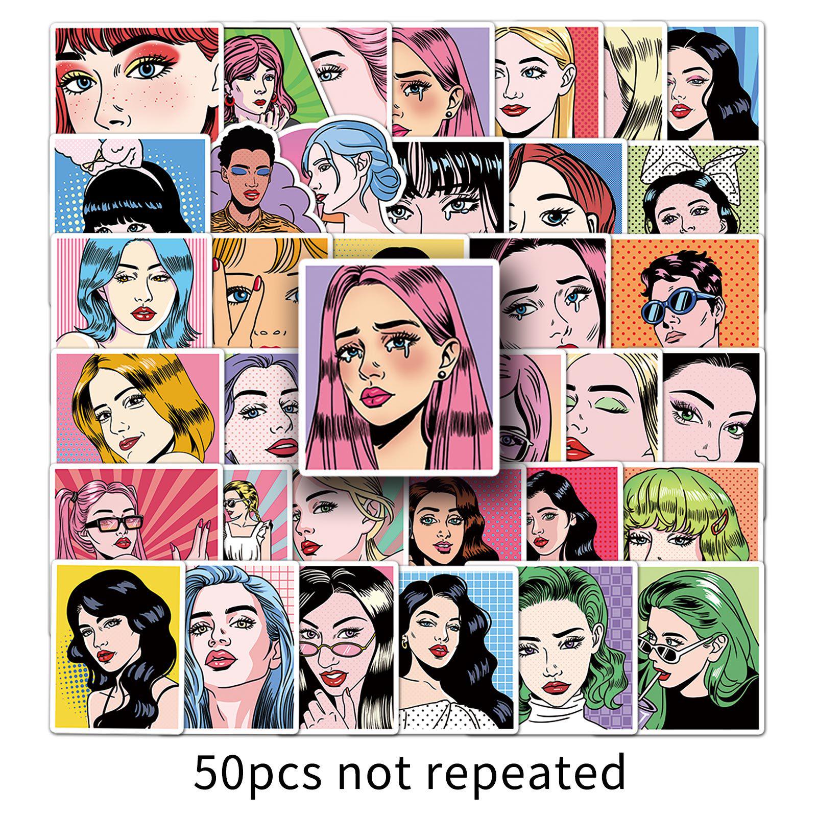 50 Cartoon Girl Pop Stickers: Creative Colorful Decoration for Stationery and Journals