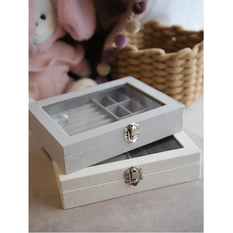 Velvet Divided Jewelry Storage Box with Clear Lid