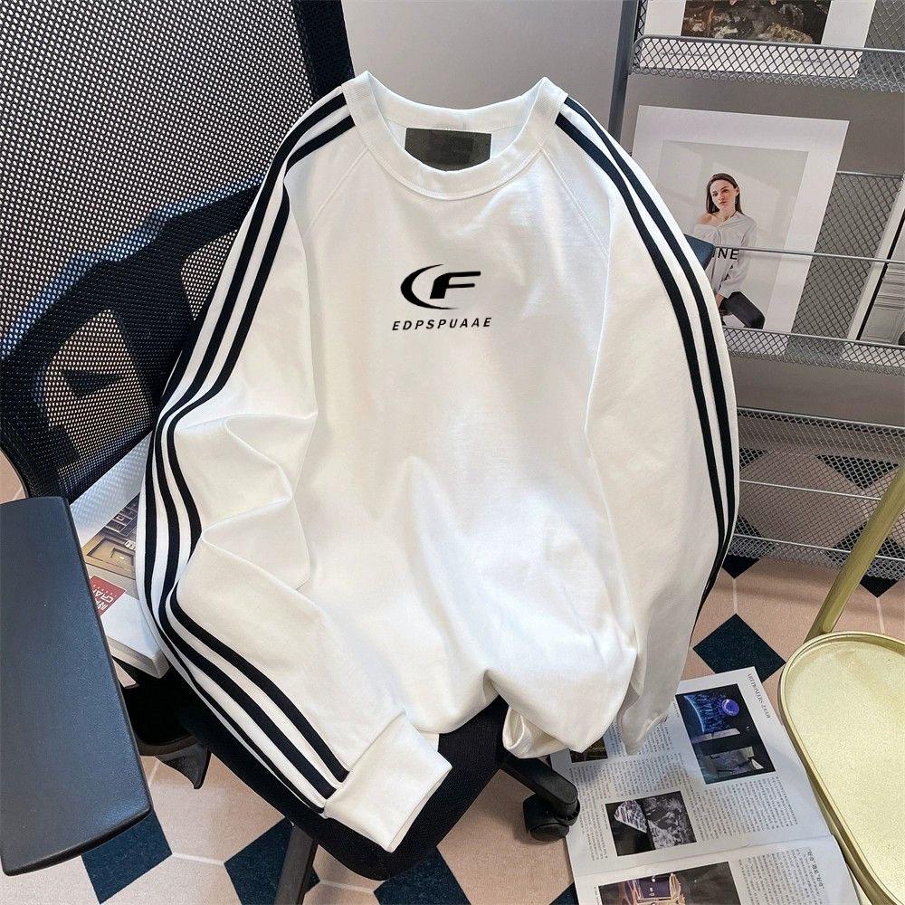 

2024 Тяжелая 450 г Футболка-свитшот с круглым вырезом свободного кроя с тремя полосками для осени/зимы XL