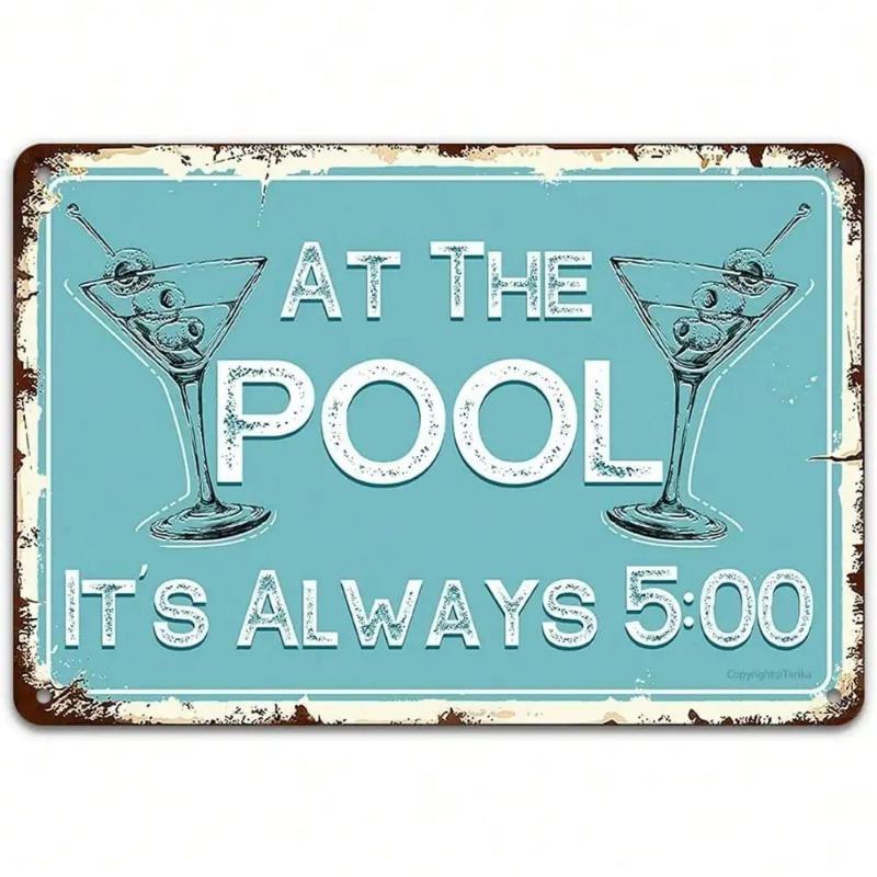 Metal Wall Art Retro Poolside Decor Vintage Cocktail Party Plaque Home Bar Art Swimming Pool Wall Sign Leisure Man Cave Gift