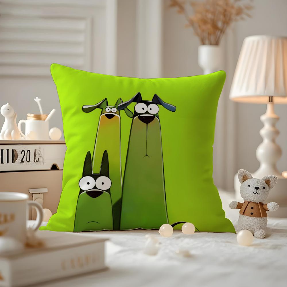 Funny Creative Cartoon Doberman Cushion Cover Anti-dustmite Pillowcase Invisible Zipper Silky Short Plush Sofa Cushion Cover