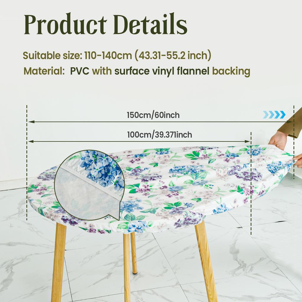 Elastic Round Table Cover Fitted Vinyl Waterproof Tablecloth Reusable Flower Dining Table Cloth For Home Table Protector Decor