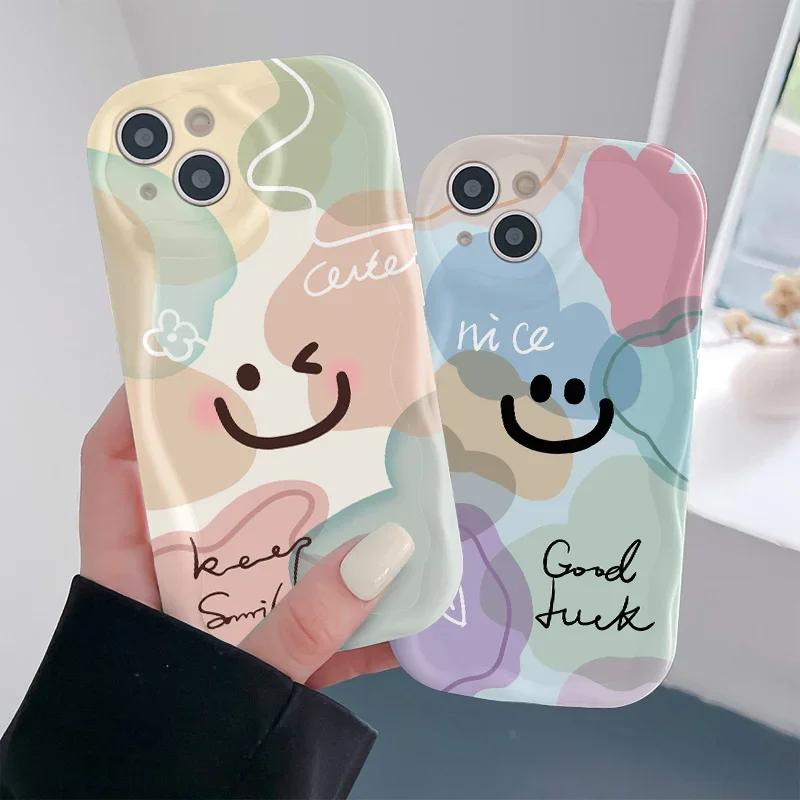 Colorful Smiling Face Pattern Phone Case For iPhone 16 15 14 13 12 11 Pro Max Mini X XR XS 8 7 16 Plus Wave Bumper Soft Cover