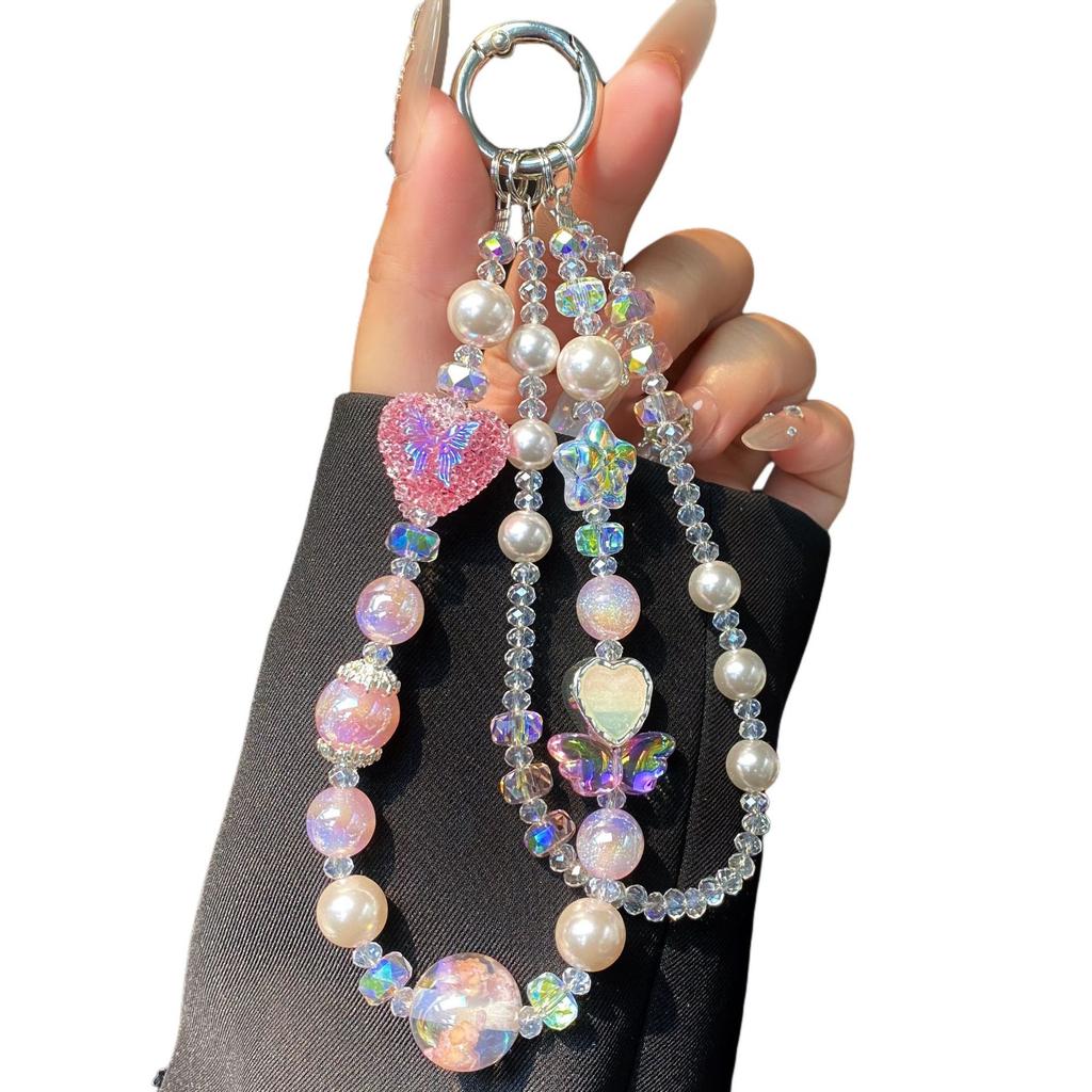 Phone Strap Beaded Wrist Creative Heart Butterfly Phone Chain Crystal Double Chain Spacer Blind Box Chain