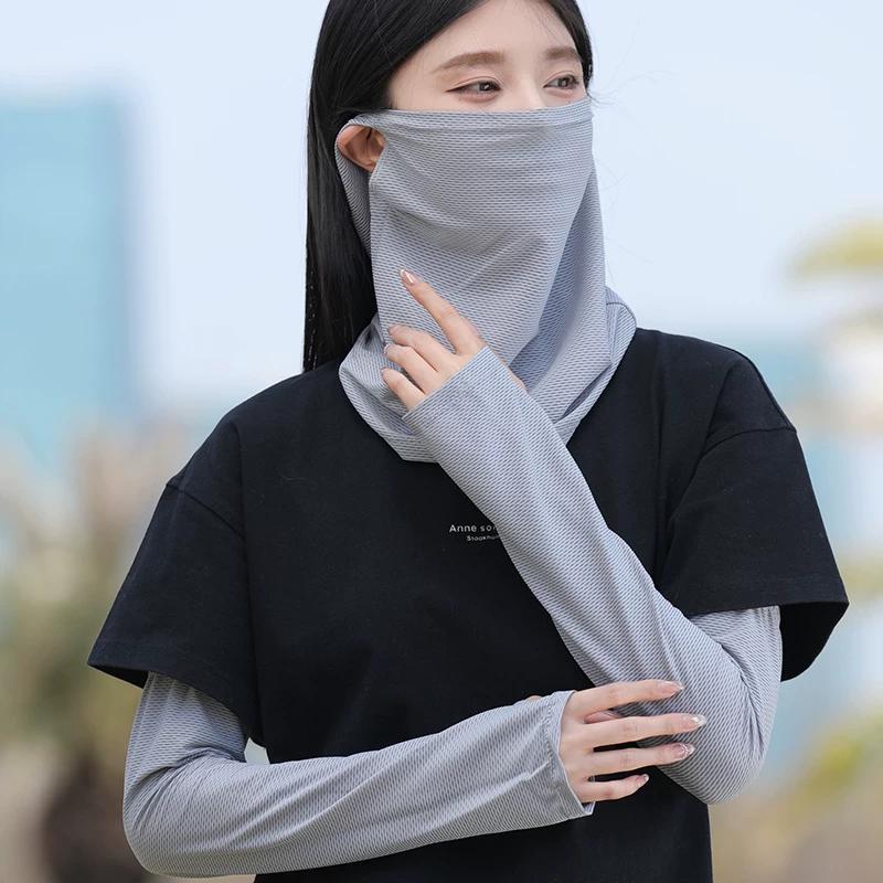 Summer Sun Protection Mask for Men and Women, Full Face and Neck Protection, Integrated Neck Veil, Sports Outdoor Headscarf, Ice Silk Neck Scarf