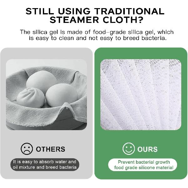 10 Pcs 10 inch Non-stick Silicone Steamer Mesh Mat, Reble Bamboo Steamer Liner Pad, Round Silicone Steamer Liners, Dim Sum Mesh Round Dumplings Buns