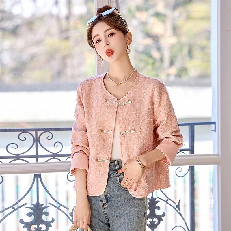 2025 Spring/Autumn Women's Chinese Frog Button Jacquard Fashion Coat RS2807