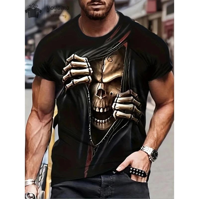 New Men's Horror Skull Print T-Shirt 3D  O-Neck Short Sleeve Fashion Oversized T-Shirts Men's Summer Street Clothing