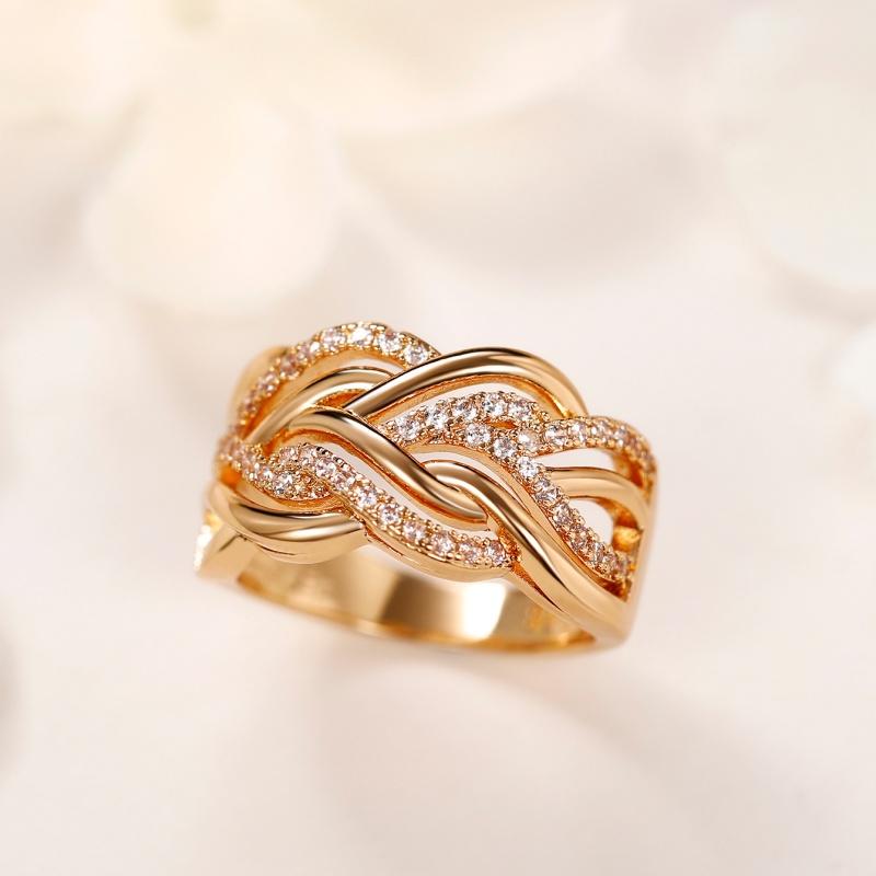 

CAOSHI Modern Style Twist Design Luxury Rings Elegant Accessories for Engagement Ceremony Gold Color Jewelry Bridal Wedding Ring 6
