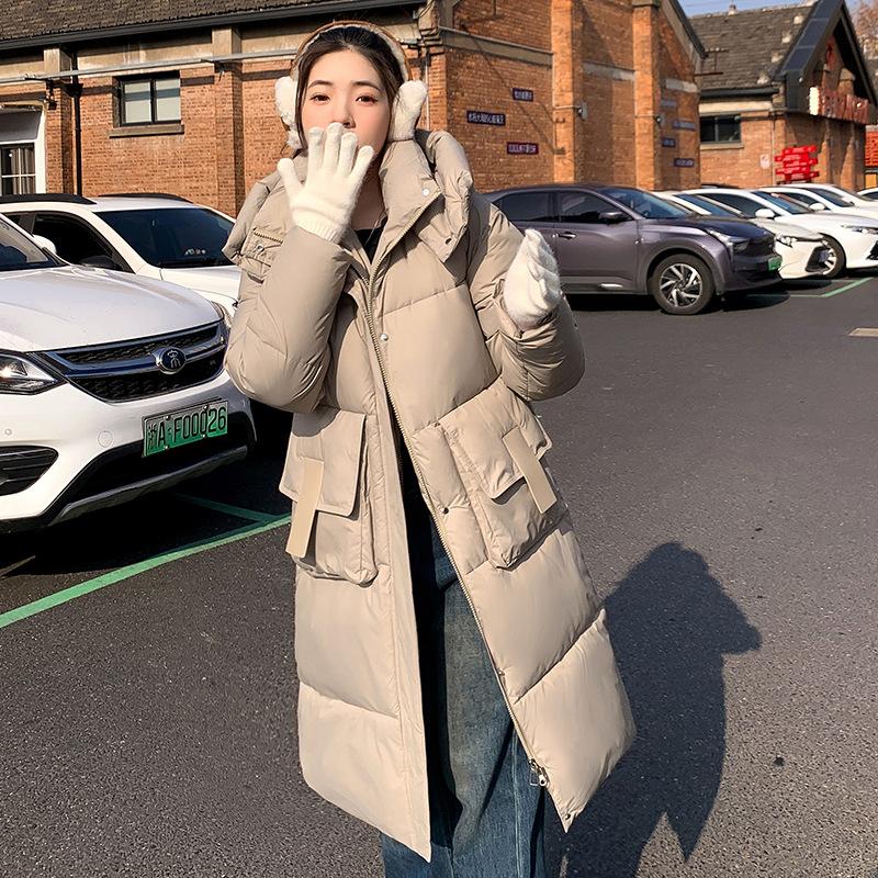Down padded jacket women's middle school over the knee length thickened 2025 winter cotton jacket Korean version of the new padded jacket loose jacket