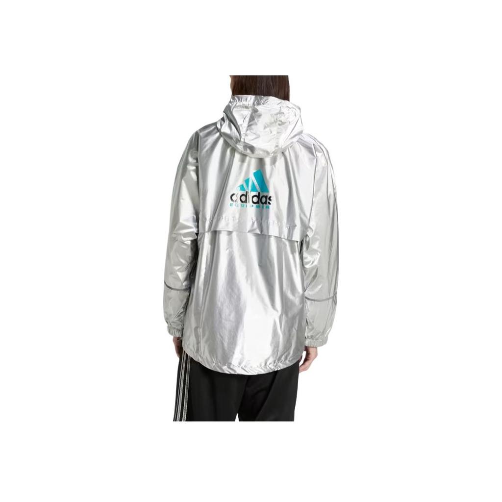 adidas Sprzęt Metaliczna Wiatrówka Casualowa Moda Wszechstronny Prosty Płaszcz Męska Odzież Wierzchnia Metaliczny Srebrny JN4526