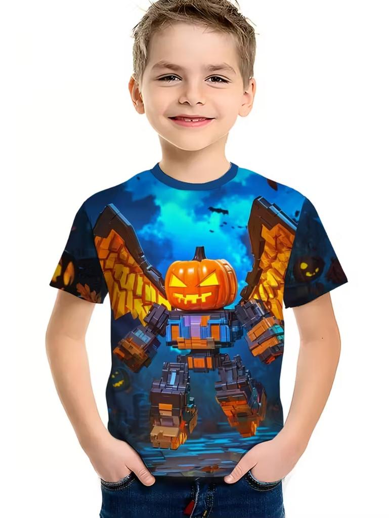 Halloween Boy's T-Shirt Pumpkin Pattern Summer Short Sleeve Loose Fashion 3D Print Children Top Holiday 3-10y Gift Party T-Shirt