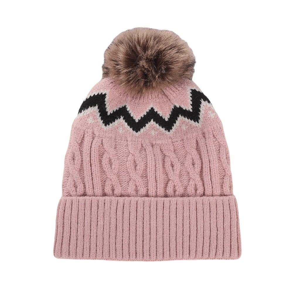 Thickened Knitted Hat with Pompom Warm Cap Warm Winter Hat  Women
