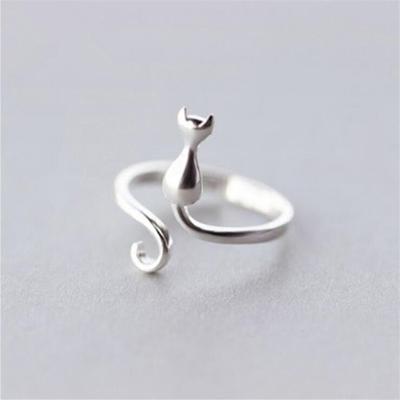 Nueva moda dulce Popular lindo Animal joyería de plata no alérgico exquisito gato anillos de apertura simples