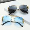 Frameless Leopard Head Double Beam Men's and Women's Sunglasses Trimmed Toad Sunglasses UV Trend Sunglasses